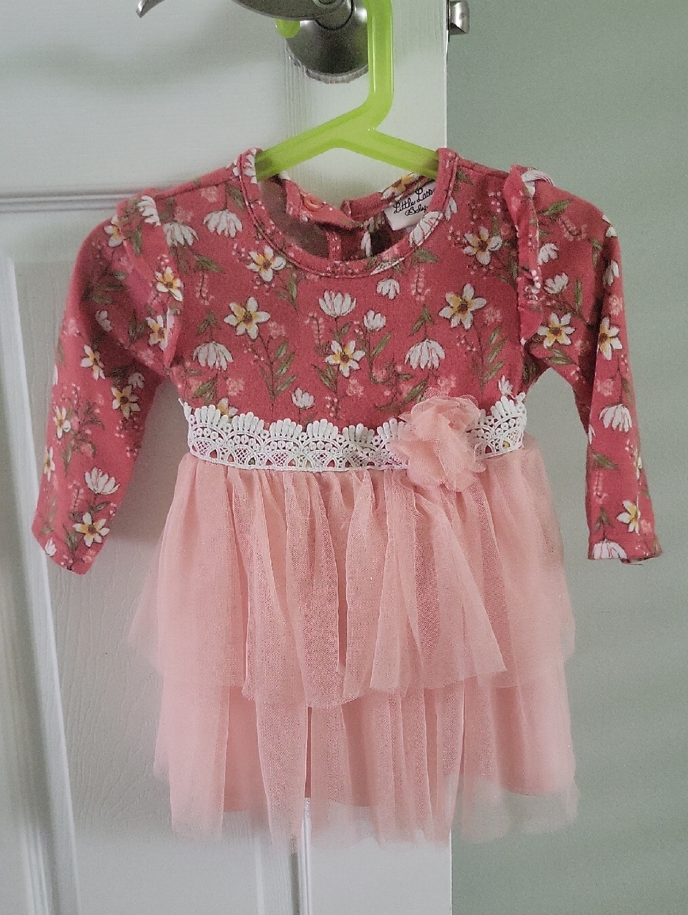 Floral Pink & Peach Tulle Baby Dress